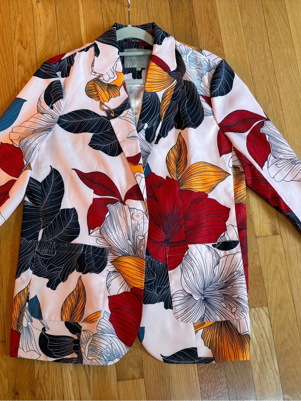 Anatomie Pink Floral Print Blazer with Red & Orange Accents - Picture 2 of 4